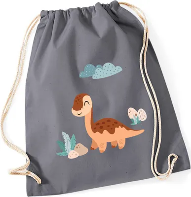Produktbild von Turnbeutel Dinosaurier Jungen - Stoffbeutel Baumwolle grau mit Aufdruck