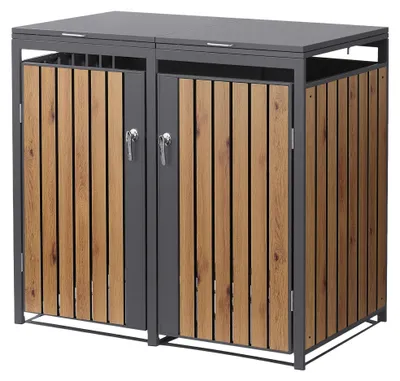 Obrázek produktu pro ML-Design, box na kontejnery, pro 2 kontejnery o objemu 240 litrů, rozměry 132x80x120 cm, barva: antracit s dekorativním vzorem dřeva, materiál: ocel, odolné povětrnostním vlivům, se zámkem