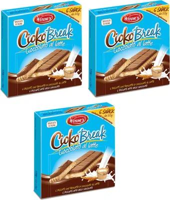 Produktbild von 3x Witor's Cioko Break Cioccolato al Latte Kekse mit Milch Schokoriegel 120g Jede Packung Enthält 6 Einzeln Verpackte Snacks von 20g