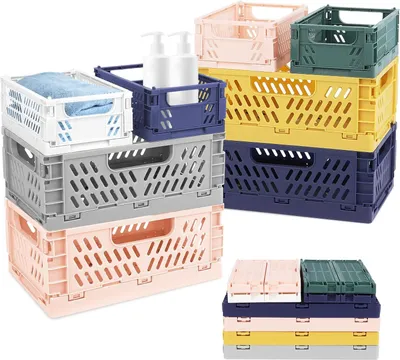 Produktbild von 8-teiliges Set faltbarer Kunststoffboxen, bestehend aus 4 großen und 4 kleinen Faltkörben, zusammenklappbare Aufbewahrungsboxen mit Griffen für Küche, Schlafzimmer und Büro.