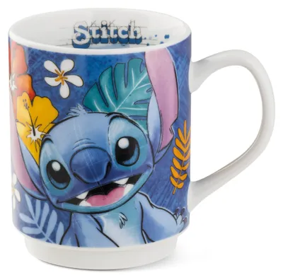Image de Tasses empilables, « Stitch », porcelaine, bleues, H. 10 cm, D. 8 cm