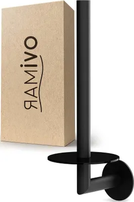 Image de Porte-rouleau de papier toilette noir pour 2 rouleaux, en acier inoxydable, autocollant
