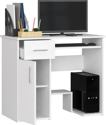 Produktbild von PC-Schreibtisch AKORD JAY Weiß Schublade und 3 Ablagen B90 x H74 x T50 cm