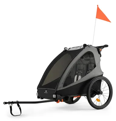 Immagine prodotto di NAVA WALK – Rimorchio per bici e passeggino 2 in 1 per 2 bambini, manubrio regolabile, pieghevole, fino a 60 kg, con sospensioni e protezione dalle intemperie, grigio