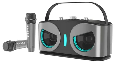 Image de Machine de karaoké portable - Avec 2 microphones sans fil - Bluetooth 5.3 - Lumières disco - Pour enfants et adultes