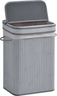 Image de Bambou Panier à linge étroit avec couvercle 70 L Collecteur de linge avec poignées, sac à linge amovible, Laundry Baskets pour buanderie chambre salle de bain Gris Aosom