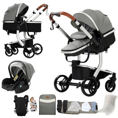 Productafbeelding van Babywagen, 3-in-1 ontwerp, waterdicht materiaal, kleur: grijs (X518)
