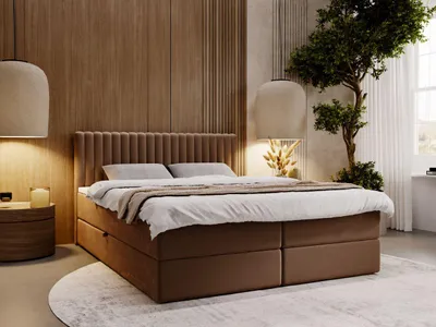 Produktbild von GrainGold Boxspringbett Marbella 200x200 cm - Bett 200x200, Kontinentalbett mit Bettkasten - Doppelbett mit Matratze - Braun (Monolith 09)