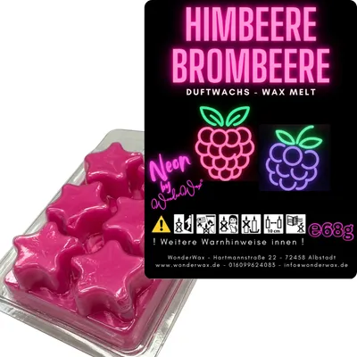 Produktbild von WonderWax Neon Duftwachs Wax Melts für Duftlampe, 6 Sterne Duftmelt Wachsmelt Sojawachs Neon Sterne für Raumdüfte, Wachs Duftöl Indoor Herbst Melts für Aromalampe Himbeeren & Brombeeren