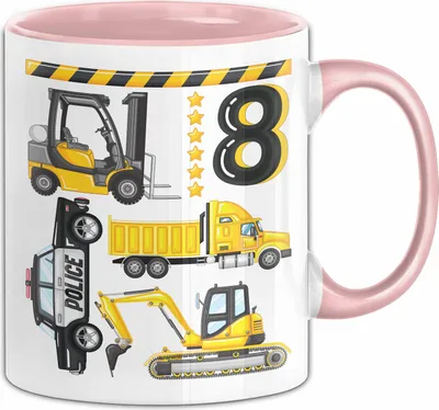 Produktbild von 8. Geburtstag Geschenk Tasse Becher Jungen Jungs Baustelle Polizei Geburtstagsgeschenk 8 (Rosa)