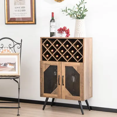 Imagen del producto de Bar de vinos - Armario para vinos - Estante para vinos - Mueble para vinos - Almacenamiento para vinos - Estilo rústico - Diseño industrial - Capacidad para 11 botellas
