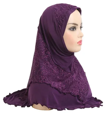 Produktbild von Damen-Spitzen-Kopftuch, einfarbig, atmungsaktiv, Turban-Hut, Chiffon-Langschal, dehnbares Kopftuch