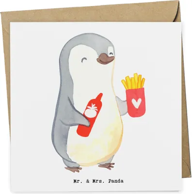Produktbild von Mr. & Mrs. Panda Glückwunschkarte Imbissbesitzer Herz - Weiß - Geschenk, doppelkarte, Imbissverkäufer, Pommes, Klappkarte, Pommesverkäufer, Pommesliebe, anlasskarte