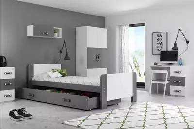 Obrázok produktu pre Jednolôžková posteľ 80x200 NASIA s matracom - sivá / biela