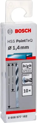 Zdjęcie produktu dla Bosch 2 608 577 182, Wiertarka, Wiertło spiralne, 1,4 mm, 40 mm, Żeliwo, Stal, 1,8 cm