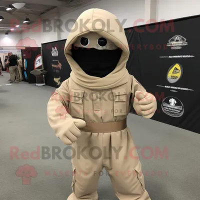 Produktbild von Beigefarbener REDBROKOLY Marine-Recon Maskottchen Kostüm charakter bekleidet mit einem Überwurf und Krawatten