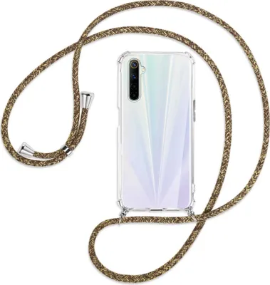 Produktbild von Handykette Backcover-Schutzhülle mit Band (Metall silberfarben) für Realme 6 / 6S - braun+beige