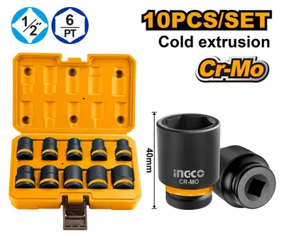 Obrázok produktu pre Sada rázových nástrčných hlavíc - kľúčov 1/2'', 10 - 24mm, 10ks, Ingco