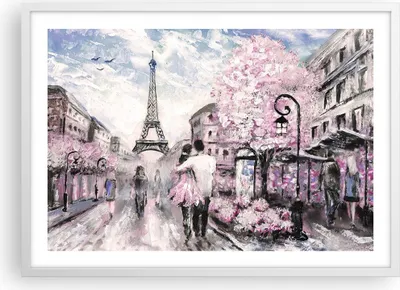 Produktbild von Gerahmtes Poster - Weißer Rahmen - Paris Weg Illustration eiffle - 70x50 cm - Wand Bild - Wanddeko - Wandbilder - Wandposter - Bilderrahmen - Bilder - Kunstdruck - Wandbild - P2WAA70x50-3149