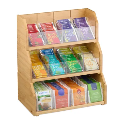 Teebox-Organizer 12 Fächer, Bambus, 36x31x19 cm, stapelbar