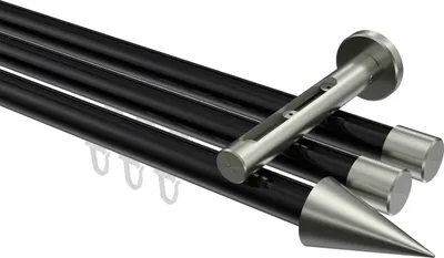 Produktbild von Interdeco Innenlaufstange / Gardinenstange mit Innenlauf Schwarz / Edelstahl-Optik, Typ Siteno Savio (Kegel), 20 mm Ø 3-läufig, 140 cm