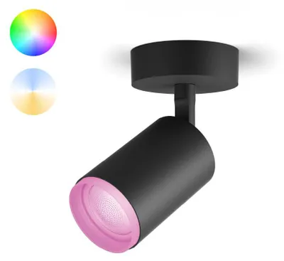 Produktbild von Philips Hue White and Color ambiance Fugato Einzelspot schwarz, Intelligente Deckenbeleuchtung, Bluetooth/Zigbee, Schwarz, LED, Metall, GU10