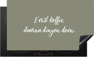 Produktbild von KitchenYeah© Herdabdeckplatte Sprichwörter - Erst der Kaffee, dann die Arbeit - Zitate - Kaffee , 89x51cm, Küche Deko, Glaskeramikkochfeld Herdabdeckung, Abdeckplatte fùr Kochfeld