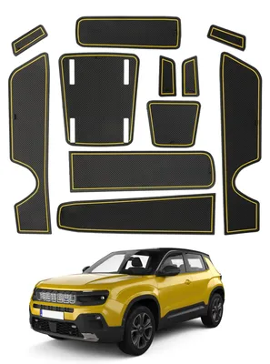Image de Compatible avec la Jeep Avenger 2023, 2024 et 2025 (électriques et hybrides) ; tapis en caoutchouc pour la console centrale ; tapis antidérapants pour le porte-gobelet ; accoudoir en caoutchouc pour Avenger 2023 (jaune)
