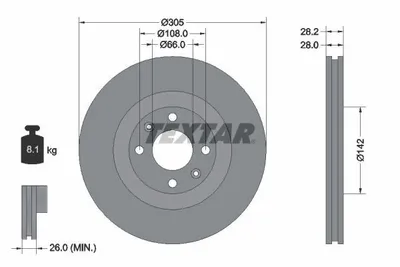 Obrázok produktu pre 2 brzdové kotúče Textar 305 mm vpredu pre Peugeot 406 Coupe