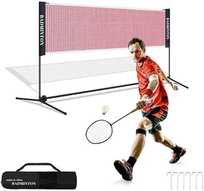 Productafbeelding van Badmintonnet met verstelbaar galvaniseerframe, 410 cm, geschikt voor grondankers, draagbaar en in hoogte verstelbaar.