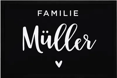Produktbild von Fußmatte Familie mit Namen und Herz personalisierbar Familienname Nachname rutschfest & waschbar SpecialMe® schwarz 60x40cm