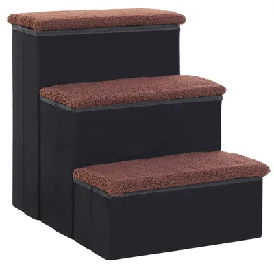 Produktbild von Haustiertreppe Faltbare Katzentreppe/Hundetreppe Mit 3 Stufen & Stauraum, Für Katzen Und Hunde, Mdf, Schwarz, 40X54X48Cm