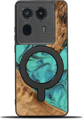 Immagine prodotto di Copertura in legno Bewood Unique - Turchese per MagSafe per Motorola Edge 50 Ultra