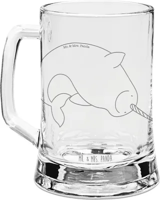 Produktbild von Mr. & Mrs. Panda Krug Narwal - Transparent - Geschenk, Bierkrug Mit Gravur, Hausfrau, Meer, Aufräumen, Seidel, Kinderzimmer, Humpen, Putzen, Wal, Glaskrug