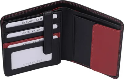 Produktbild von Herrenbörse Herren Geldbörse Leder Brieftasche Kombibörse , schwarz/rot