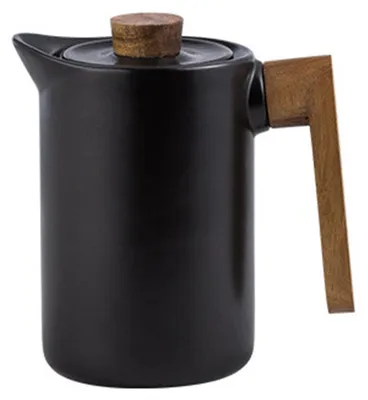 Keramik-Teekanne 1100 ml mit Holzgriff, Schwarz