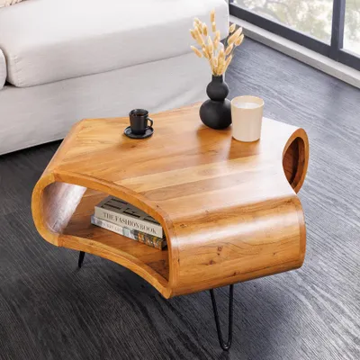 Produktbild von riess-ambiente Retro Couchtisch ORGANIC LIVING 70cm braun Akazie Massivholz honey finish Stauraum