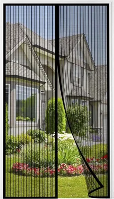 Image de Rideau anti-mouches magnétique avec protection anti-insectes pour porte-fenêtre, porte de balcon, porte de cave, salon ; rideau anti-mouches magnétique ; installation facile à l'aide de ruban adhésif, sans perçage ; noir