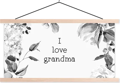 Produktbild von MuchoWow® Textilposter Sprichwörter - Zitate Ich liebe Oma - Großeltern - schwarz und weiß 60x30 cm mit holzfarbenen Rahmen - Dekoration