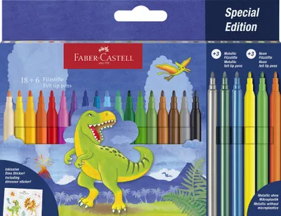 Produktbild von FABER-CASTELL Fasermaler Dino 18+6 Kartonetui