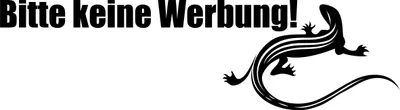 A black and white sticker with text and a lizard illustration.