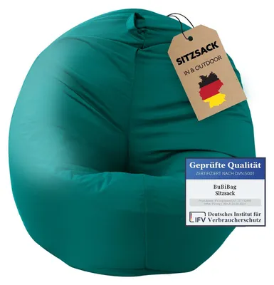 Produktbild von BuBiBag Sitzsack Kinder mit Füllung – 2in1 Sitzsack & Sitzkissen, Bean Bag Indoor Outdoor wasserfest | Petrol 85 cm