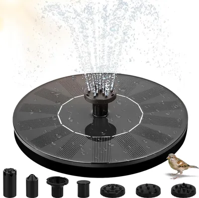 Imagen del producto de Fuente solar con 7 boquillas de diferentes efectos, ideal para jardín y estanque. Incluye bomba solar