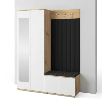 Produktbild von Garderoben-Set Aura Version 7: Kleiderschrank mit Polsterpaneelen, Schuhschrank Flur und Eingangsbereich (weiß/Artisan-Eiche /Trinity 16)