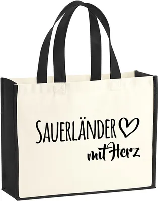 Produktbild von Huuraa Jutetasche Sauerländer mit Herz 21 Liter Black Jute und Baumwolle Einkaufstasche Geschenkidee