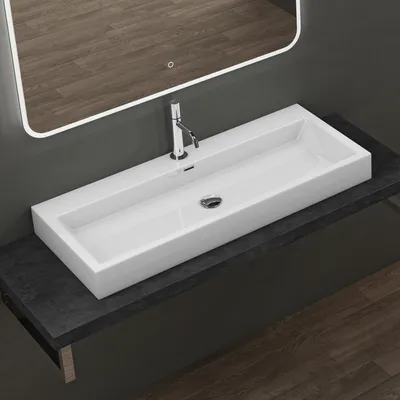Produktbild von doporro Design Aufsatzwaschbecken Hängewaschbecken Waschbecken Weiß BTH 100x42x10 cm Waschtisch aus Mineralguss Colossum06
