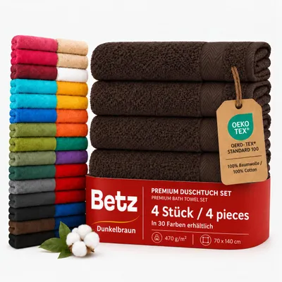Immagine prodotto di Betz, set di 4 asciugamani da doccia, 70 x 140 cm, , 100% cotone, ideali anche come telo da spiaggia. Colore: marrone scuro, Immagine generata dall'IA