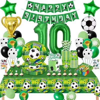 Image de Kit de décoration pour anniversaire sur le thème du football, pour enfants