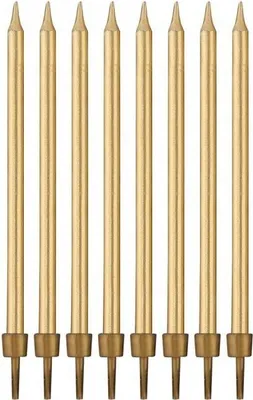 Produktbild von GoDan Geburtstagskerze 8 Stück mit Halter, 10 cm hoch, Wachskerze in Metallic Gold, Tortenkerzen zur Dekoration von Geburtstagskuchen, Geburtstagstorte, Geburtstagszug, Jubiläum