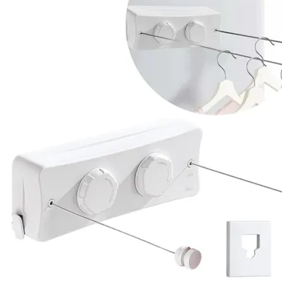 Image de Solidchoice - Linge à linge rétractable mural, avec fil en acier inoxydable réglable